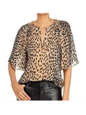 Rebecca Taylor Pebble Leopard Silk Blend Blouse